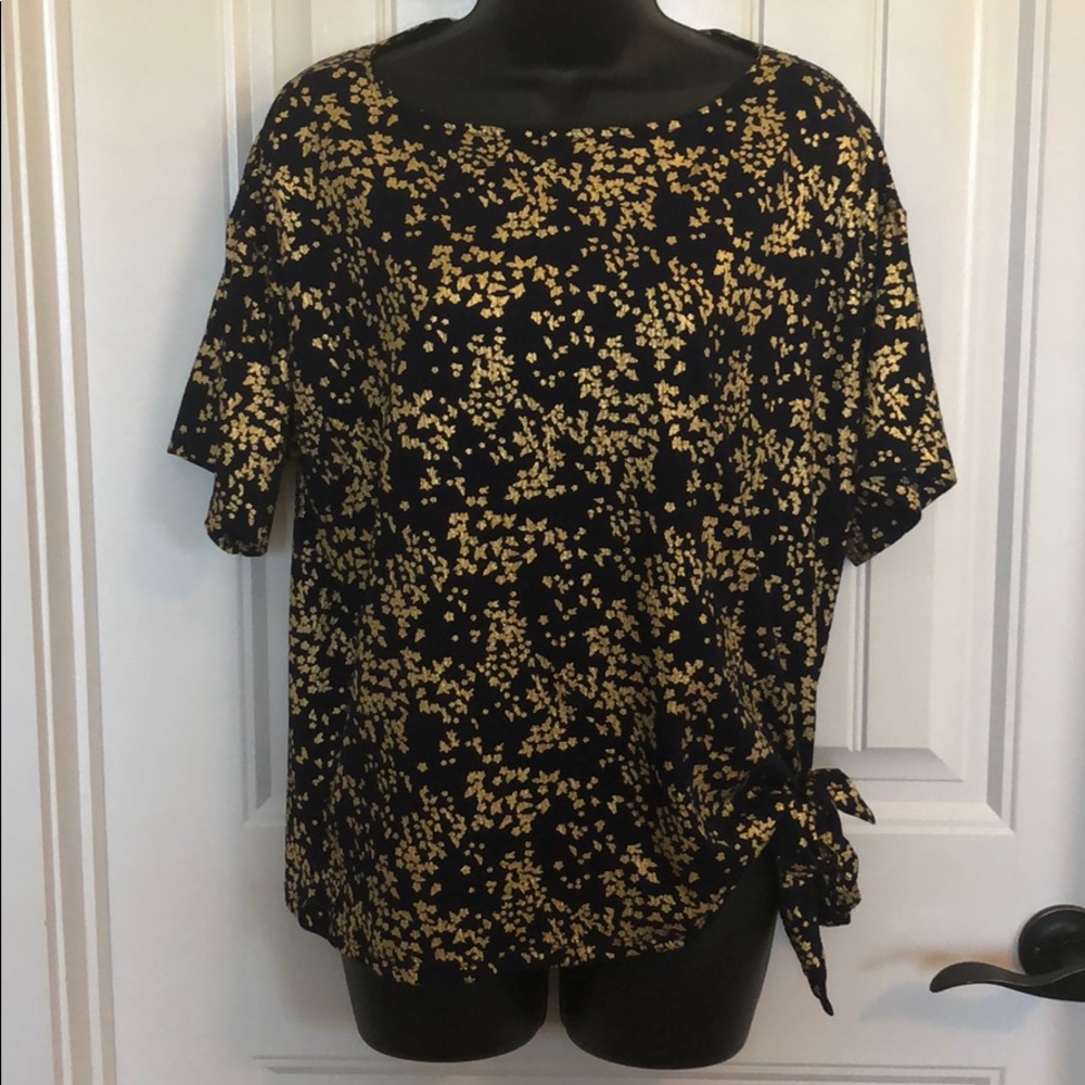 Michael Kors navy blue blouse w/gold specs